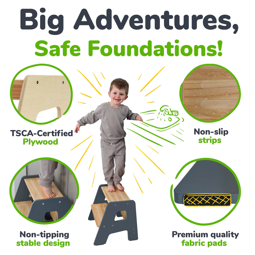 2-Step Wooden Stool for Kids