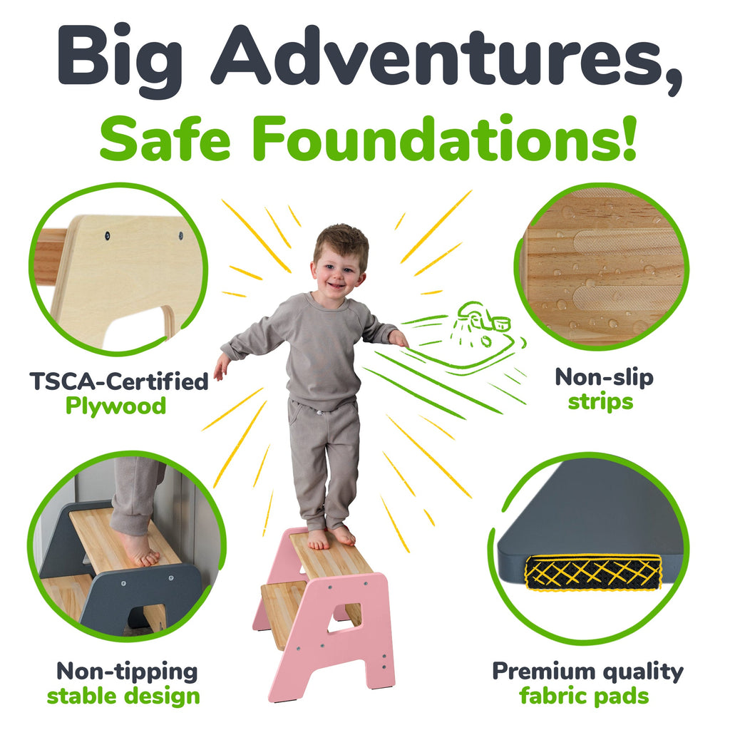 2-Step Wooden Stool for Kids