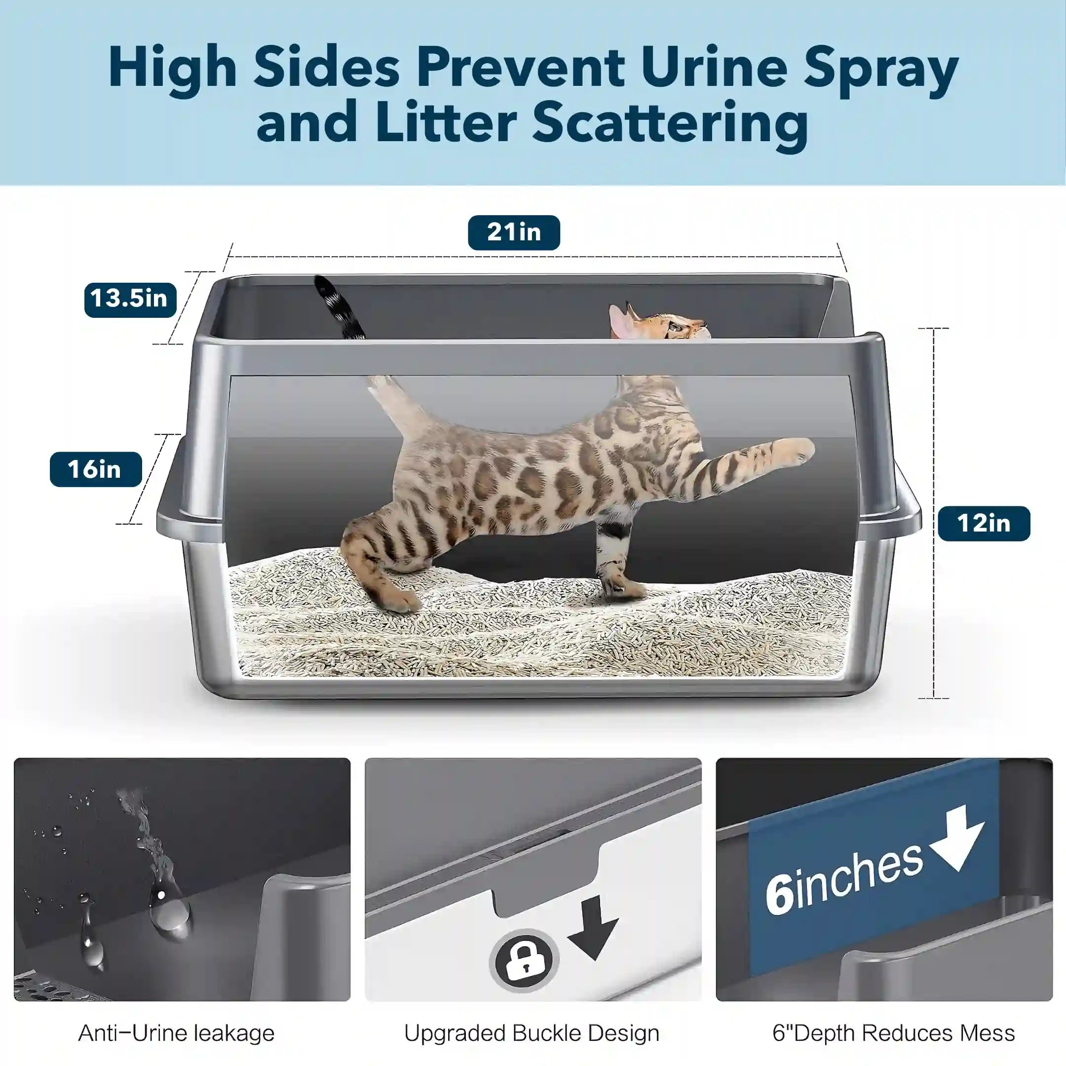 XXL 304 Stainless Steel Cat Litter Box